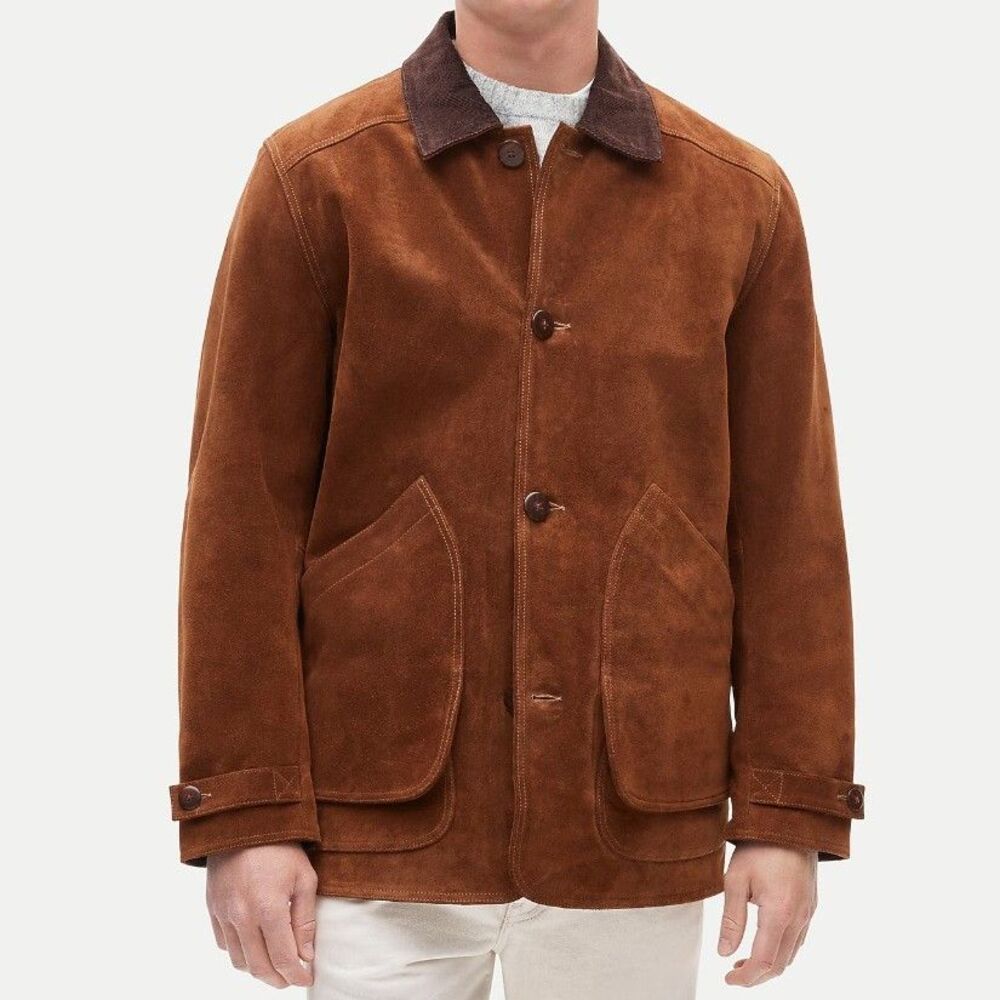J.CREW Men's Barn Jacket™ in Italian suede Collared Buttondown Brown S 291072
